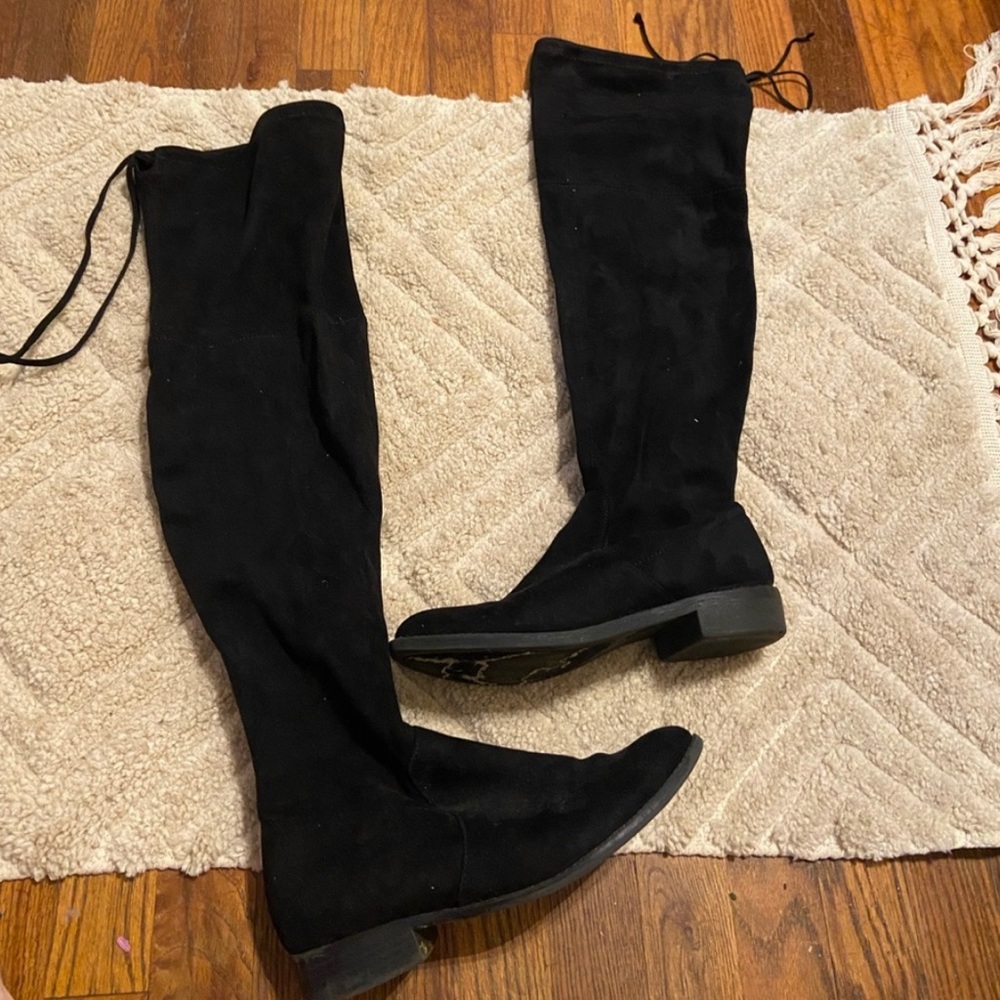 Black Over The Knee Faux Suede Tall Boots 1” heel